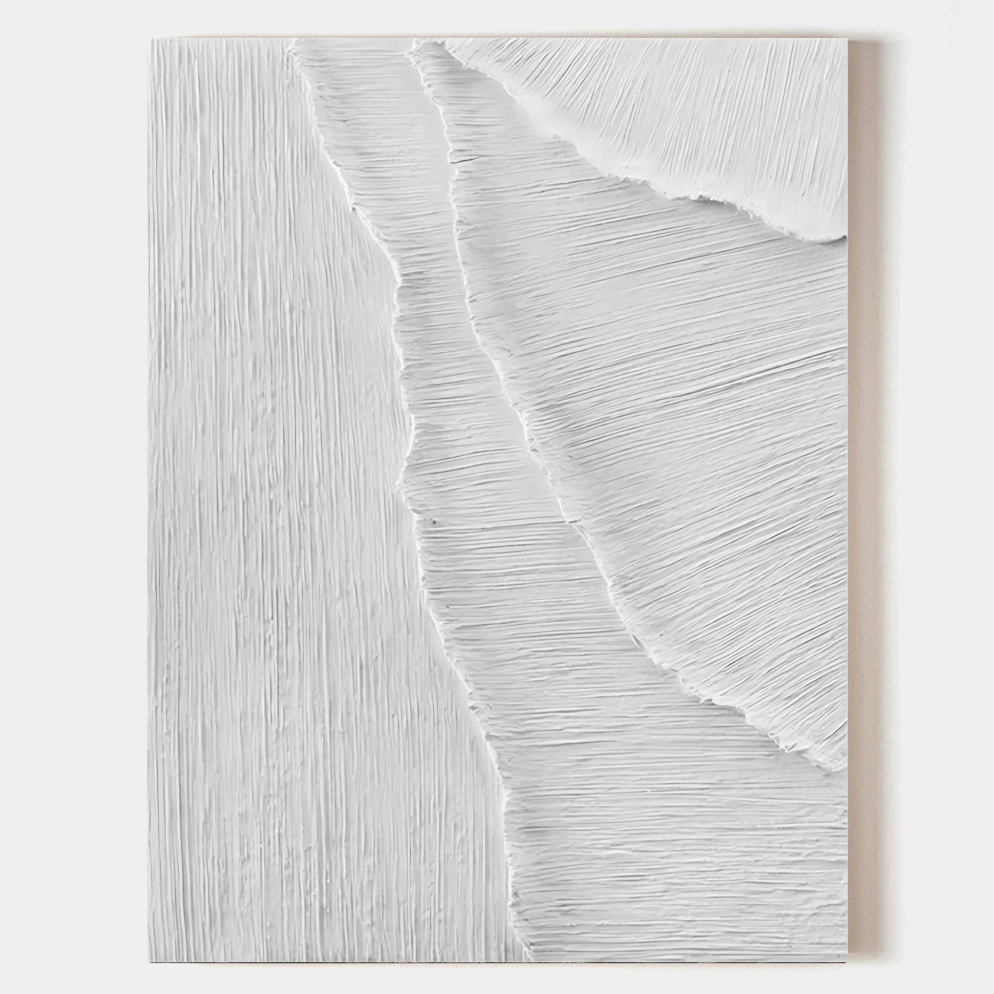 White Minimalist Textured Layers Canvas Painting For Home Decoration - Artwallpainting