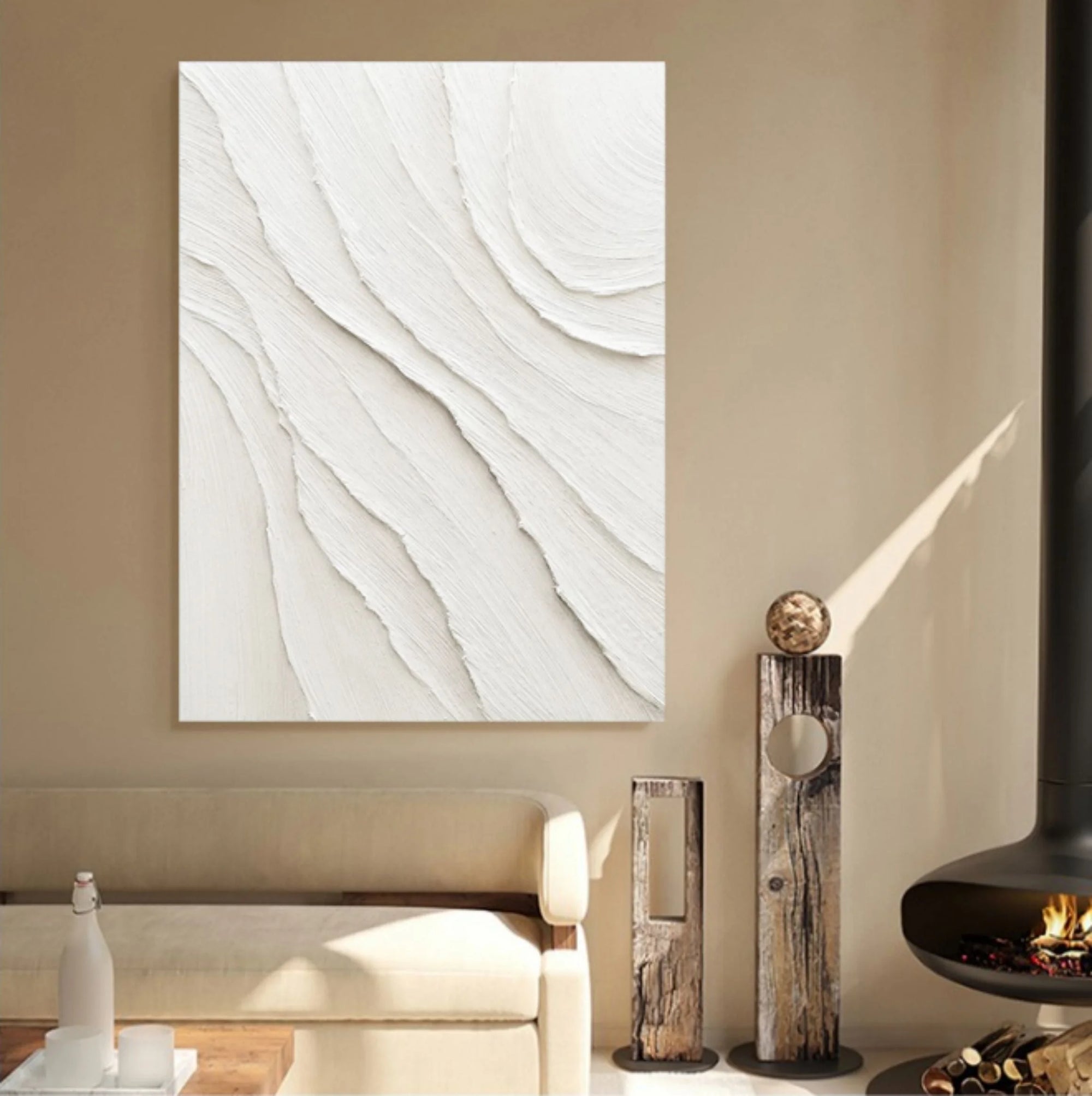 White Textured Canvas Art Of Desert Sand Dunes - Artwallpainting